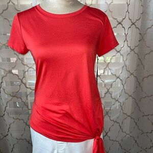 Vera Wang Women's Coral Short Sleeved Tshirt Tie Accent Left Hem Size XS NWT